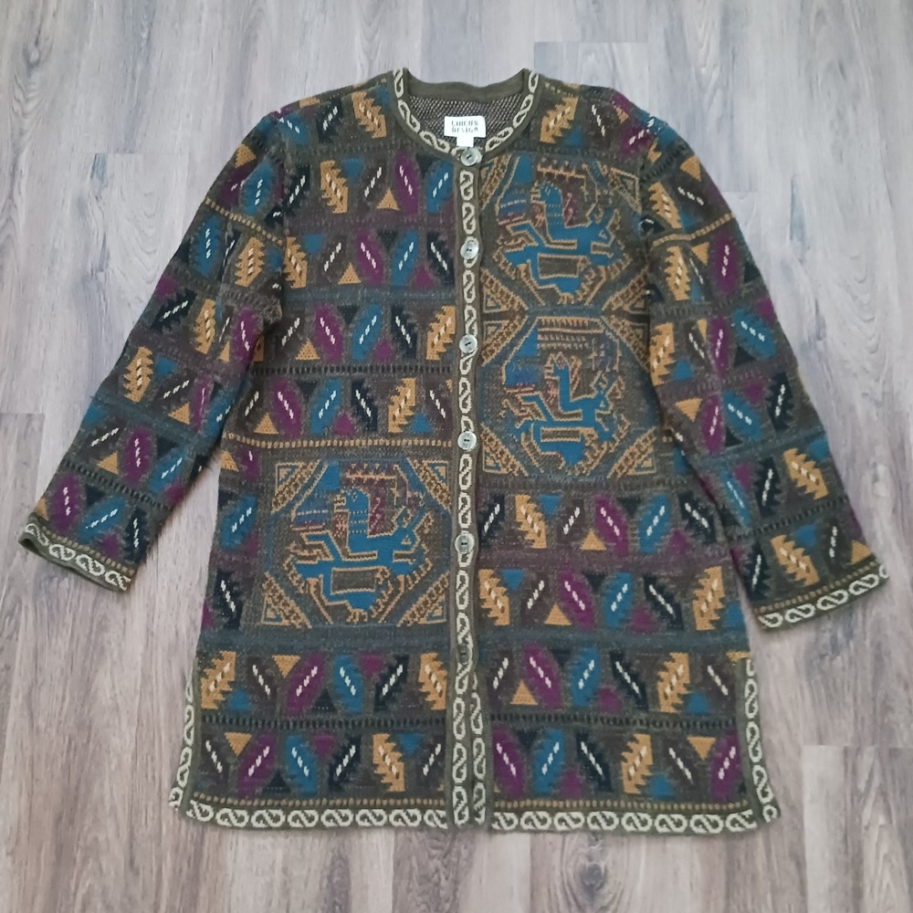 Vintage Chicos Design Womens XL Cardigan Sweater Abstract Aztec Western Button